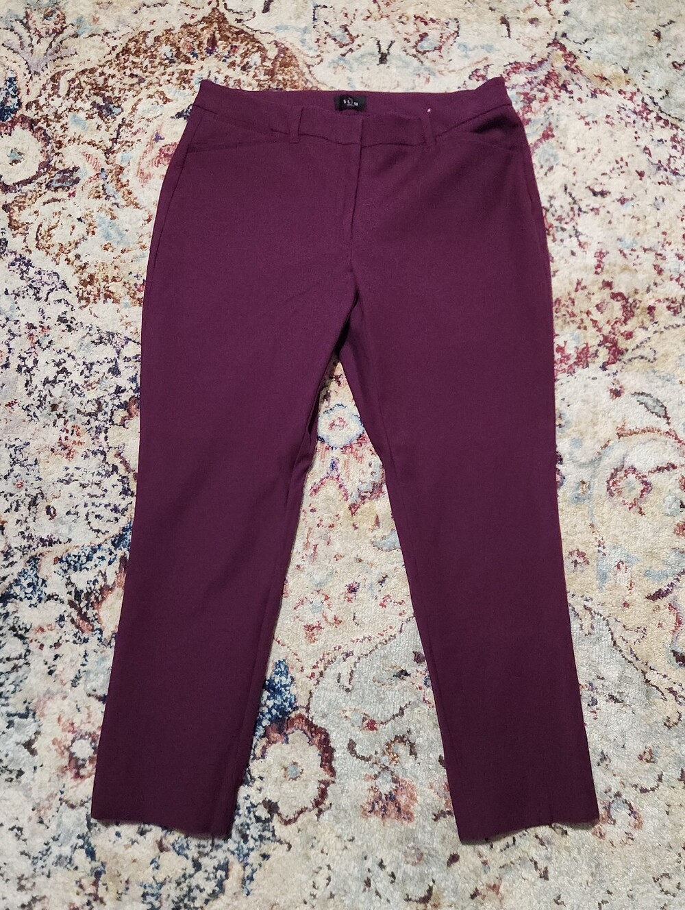 WHBM Curvy Fit Comfort Stretch Slim Ankle Pants Size 12 Burgundy